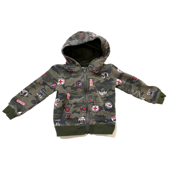 Levi's Hoodie Toddler Boys‎ 2T Green Camouflage Patch Graphic Zip Up Sweatshirt - Picture 2 of 5